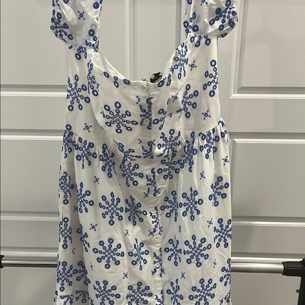 Hale Bob White and Blue Smocked Maxi Dress